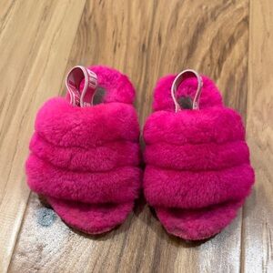 UGG Vibrant Pink Kids Fuzzy Slippers